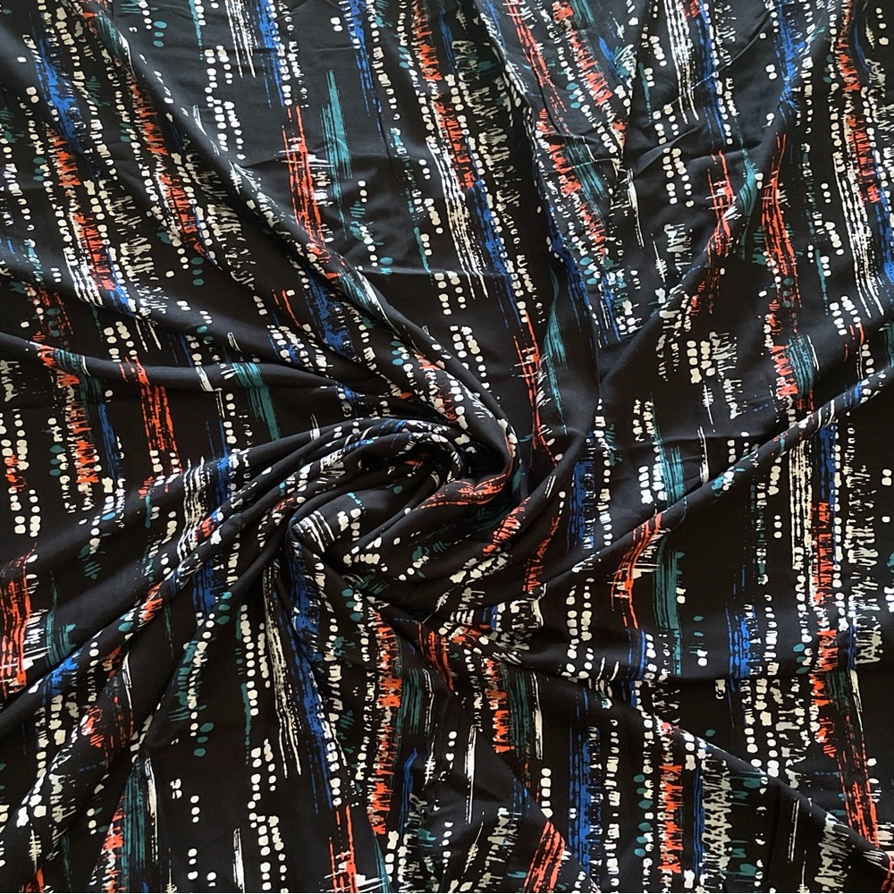 Black  Multicolor Abstract Design Rayon Fabric